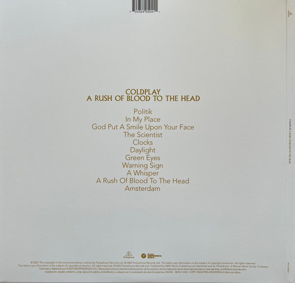 COLDPLAY - A RUSH OF BLOOD TO THE HEAD LP - VINYL 33RPM - 12" NUEVO 