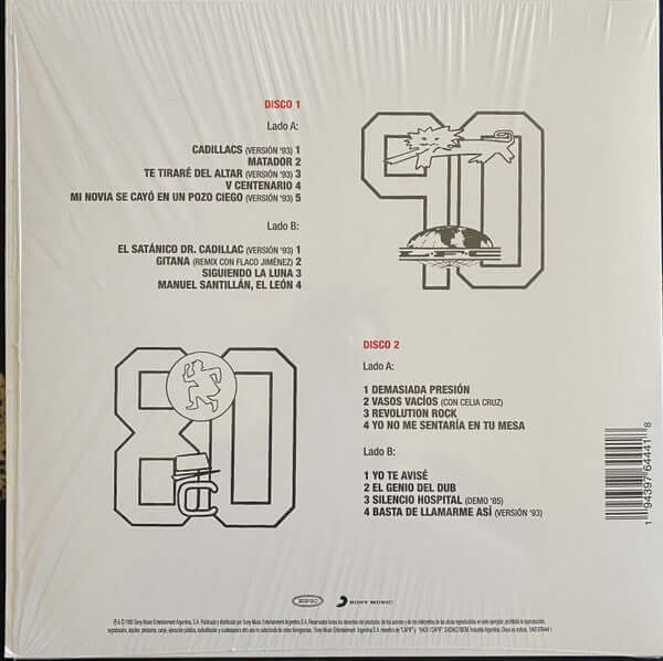 LOS FABULOSOS CADILLACS - VASOS VACIOS -2XLP - VINYL, contraportada del álbum con listado de canciones y diseño gráfico.