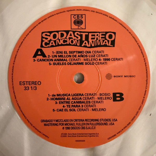 Soda Stereo - Cancion Animal Vinyl (Limited 2026 Edition) - Clear Transparent LP - New & Sealed
