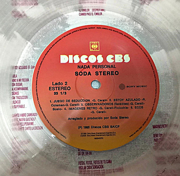 Soda Stereo - Nada Personal Vinyl (Limited 2026 Edition) - Clear Transparent LP - New & Sealed